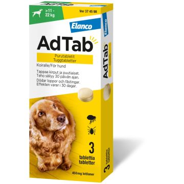 ADTAB purutabletti 450 mg koiralle (> 11–22 kg) 3 fol