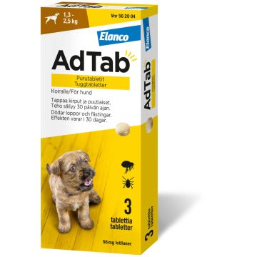 ADTAB purutabletti 56 mg koiralle (1,3–2,5 kg) 3 fol